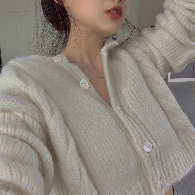 カジュアルコーデ ショート丈 カーディガン ニットカーディガン ニット レディース ホワイト トップス ケーブルニット シンプル 秋冬 着回し デイリー Ptnym3456 Shop Suba