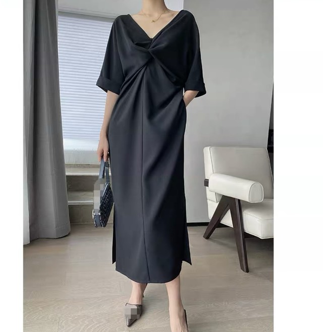 2way ツイストシンプルミドル丈ワンピース Fanfan Closet ファンファンクローゼット