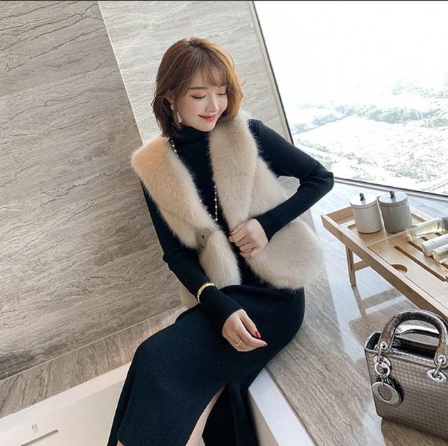 ラスト1点 ニットワンピ ファーベスト Ll A リア