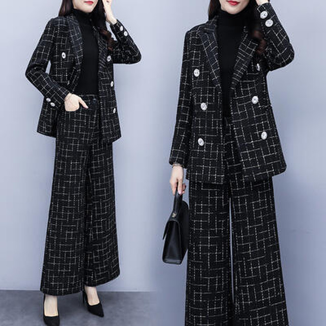 卒業式 スーツ ママ おしゃれ ジャケット セットアップ レディース 入学式 卒園式 入園式 七五三 ママスーツ カジュアル きれいめ 長袖 かっこいい パンツスーツ チェック ワイドパンツ ツイード 大きいサイズ ブラック 黒 Xl 2xl 3xl 代 30代 40代 50代 Like