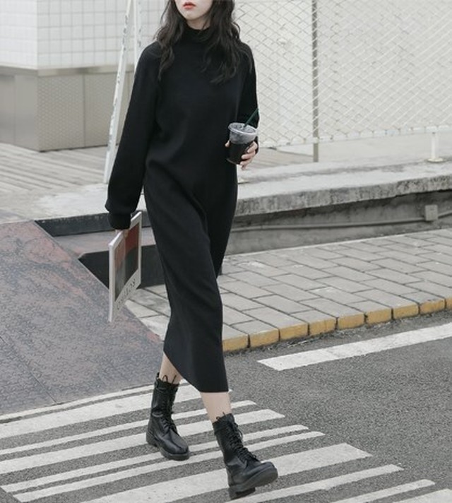 ニット ワンピース ロングセーター ニットワンピ ロング丈 ハイネック レディース 秋冬 無地 ソリッドカラー Ab1535 Valentina210