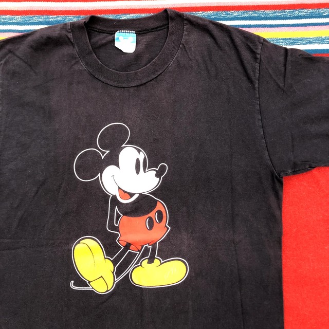 80 S ミッキー ミッキーマウス ディズニー ヴィンテージ Tシャツ Disney Mickey 黒 L ヴィンテージ古着 アンティーク商品取扱い Black Smith ブラックスミス ミッドセンチュリー 昭和アンティーク