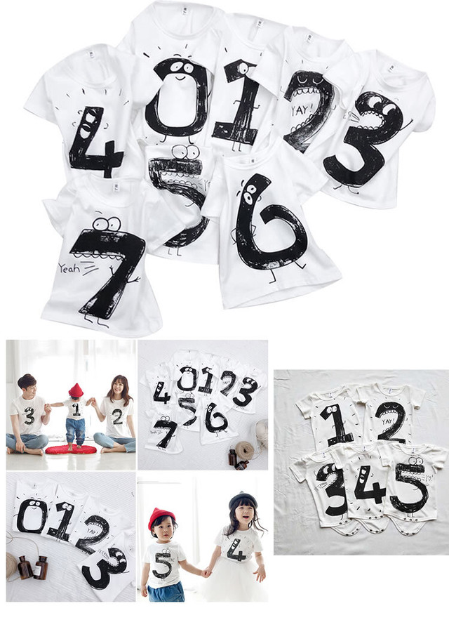親子コーデ 親子ペアルック リンクコーデ ママとお揃い 数字デザイン ポップ 半袖 Tシャツ 新作 夏 可愛い カジュアル 部屋着 ホワイト Oyako Mamatoissyo