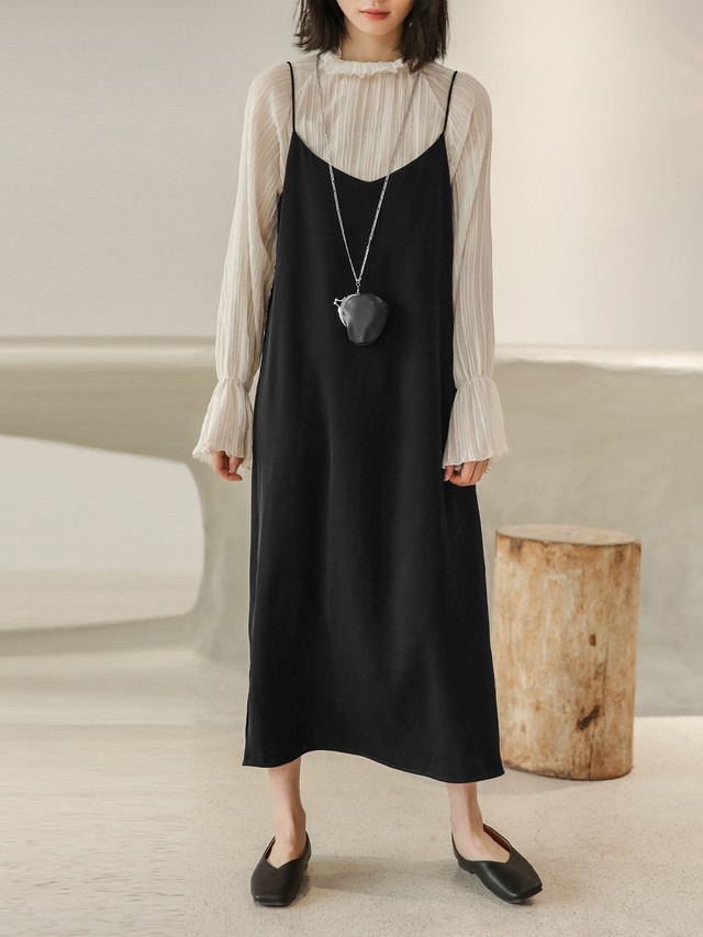 ワンピース キャミソール ストラップ シンプル 無地 サイドスリット ロング 大人コーデ きれいめ 春コーデ きれいめ 着回し ｍ859 Girls Ladies Fashion ユーユアユー