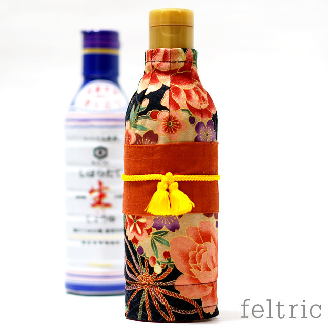 お醤油カバー 450ml用 花和柄 着物風帯付き 061 Feltric