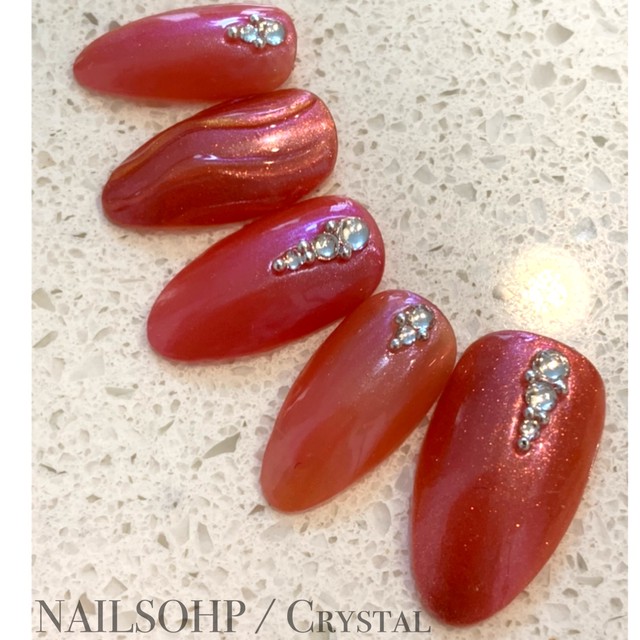 026 ピンク ミラーネイル お呼ばれネイル キラキラ Nailshop Crystal ネイルチップ専門店