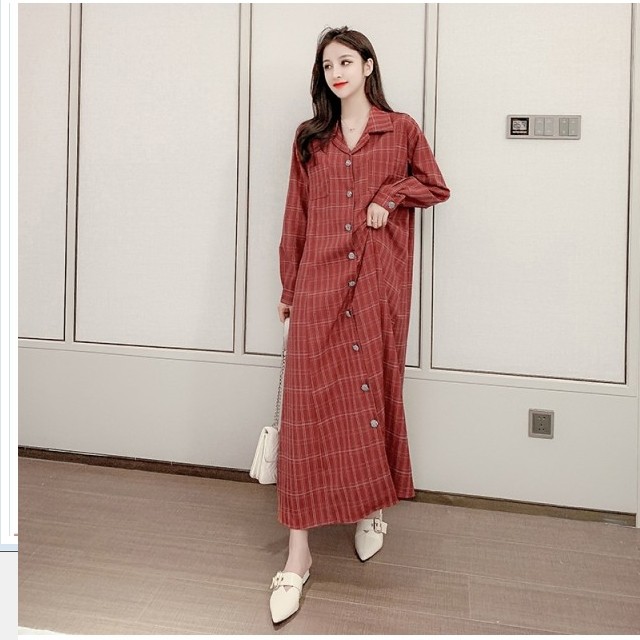 シャツワンピース ロング丈 長袖 秋物 ワンピース シャツワンピース 秋 マキシシャツワンピース 長袖ワンピース シャツワンピース チェッ Basecamp49