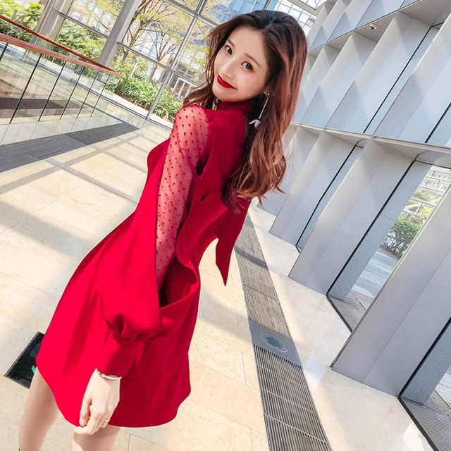 バックリボン袖オーガンジーワンピース 3colors Akka