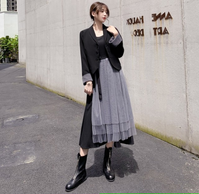 ジャケットワンピースセットアップ アシンメトリーバイカラーがおしゃれ Fashionbomy