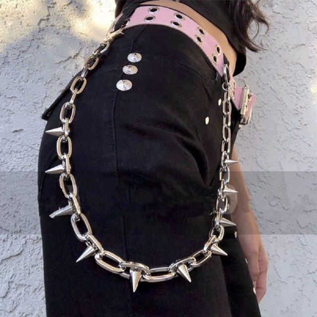 ウォレットチェーン トゲトゲウォレットチェーン クール 韓国ファッション パンク ロック Hiphop ストリート かっこいい 韓流 かわいい 男性 女性 男女兼用 ノーマル チェーン シルバー カジュアル シンプル ユニセックス アクセサリー Aio Online Store