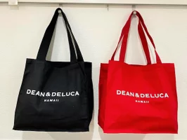 Dean Deluca Hawaii 正規品 ディーン デルーカ リッカールトン限定 キャンバストート 黒 赤 四角 トートバッグ エコバッグ ショッピングバッグ Canvas Tote コットン 内ポケット付き ハワイ Hawaii ハワイアン雑貨 ハワイ限定 ディーンアンドデルーカ ロゴ