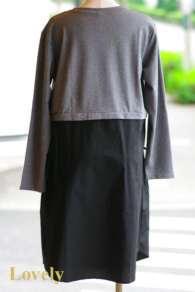 アパレル ワンピース センタースリット ポケット Tシャツワンピース グレー Lovely Nagoya