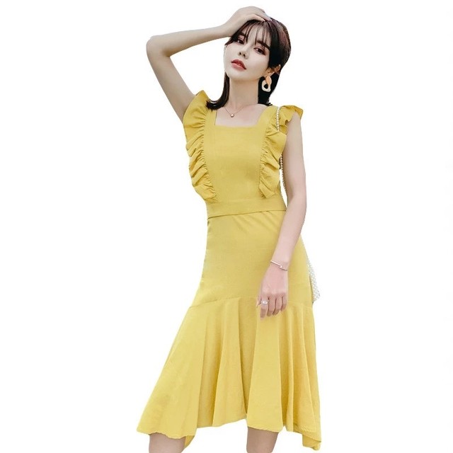 ワンピース ミモレ丈 フレア フリル リボン エレガントドレス 披露宴 パーティー フォーマルドレス お呼ばれ キャバ嬢ドレス キャバドレス パーティードレス 代 30代 40代 春 夏 0703 M Line