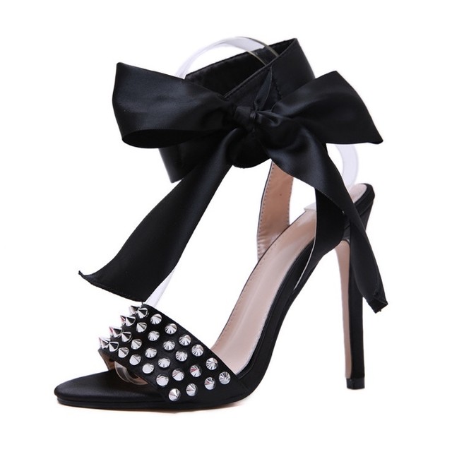 送料無料 Import スタッズ レースアップ リボン サンダル お取り寄せ ハイヒール Import Shop Lafata ラファタ