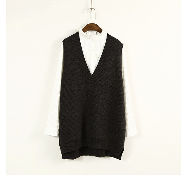 オーバーサイズ ニット ベスト ニットベスト ｖネック シンプル オフィス レディース デート 通勤 レイヤード 重ね着 カジュアル サイドスリット トップス 0795 Sayurio レディースアパレル ファッション プチプラ アラサー アラフォー
