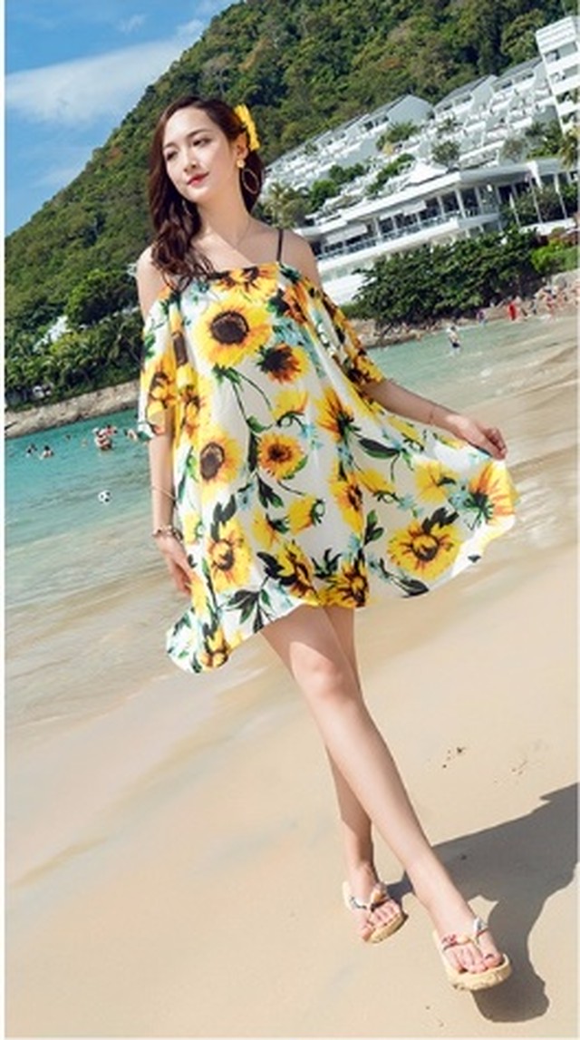 リゾート ワンピース ハワイ 花柄 ワンピース レディース ワンピース 春 Aライン ワンピース 膝丈 花柄 ワンピ Jm5059 Dress Plaatje