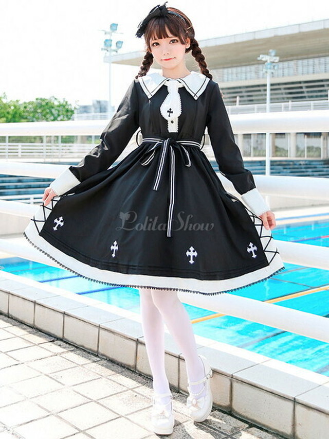 送料無料 ゴスロリ コスチューム 女学校 コスプレ ロリータ セーラー服 ワンピース アニメ メイド ゴシック Sunrise0911