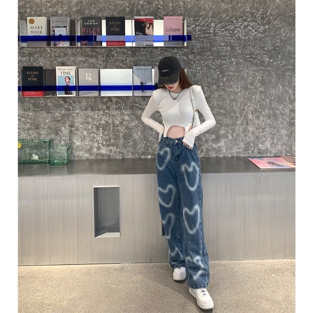 heart embroidery pants