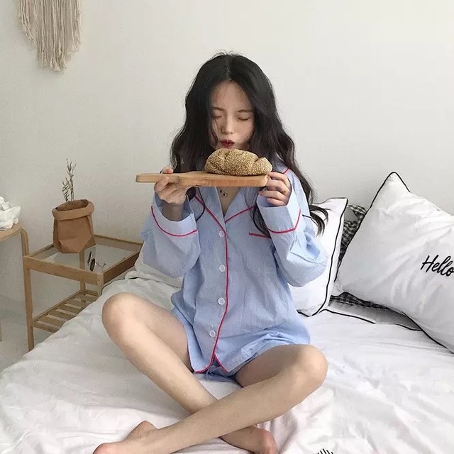 韓国人気があるのパジャマ スカイプルー Blauer