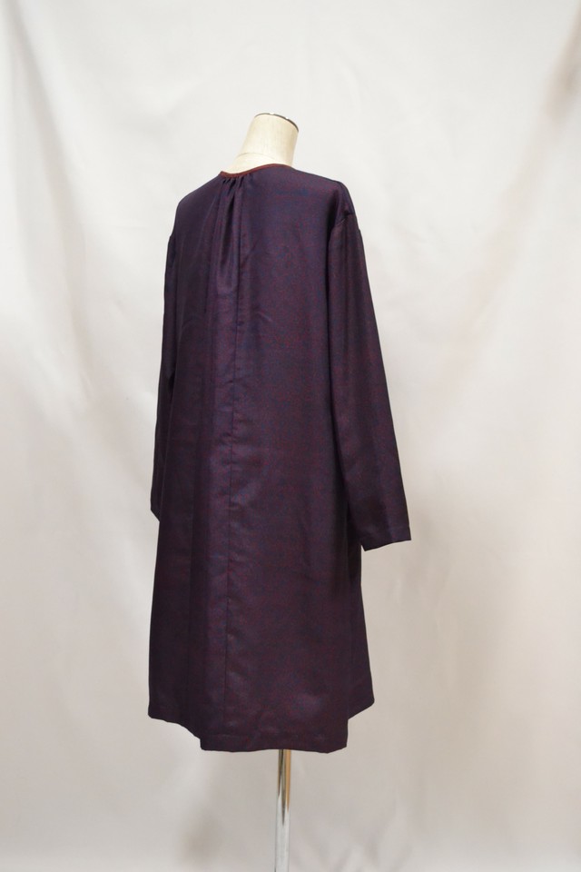 唐草模様シャツワンピース ネイビー ボルドー ロングシャツ 着物リメイク ２営業日以内発送 国内送料無料 1910d11 椿屋 Kimono Dress