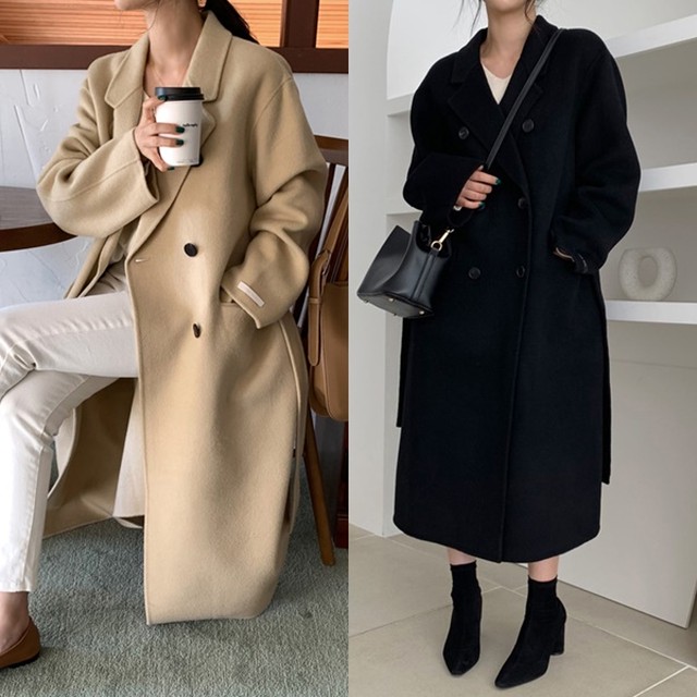 冬 コート レディース ロングコート 冬服 レディース 韓国 ファッション レディース コート ダブルコート ベルト付きコート ウエストマーク ロングチェスターコート ベージュ 黒 コート 羽織りコート オーバーサイズコート マキシコート 冬コートレディース 冬 Vestito