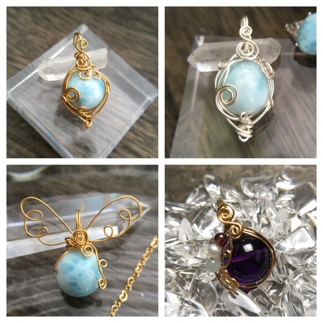 粒売り 15mm高品質ラリマー ワイヤーラッピング承ります Windbell