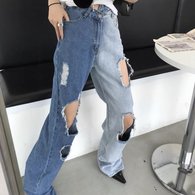 half color denim pants