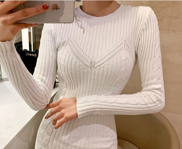 ショートニットワンピース ワンピース ショート丈 ニット セーター ホワイト バイオレット デート 女子会 韓国 オルチャン 韓国レディースファッション通販 ポワン