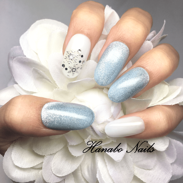 No 50 ライトブルーの雪結晶ネイル Hanabo Nails