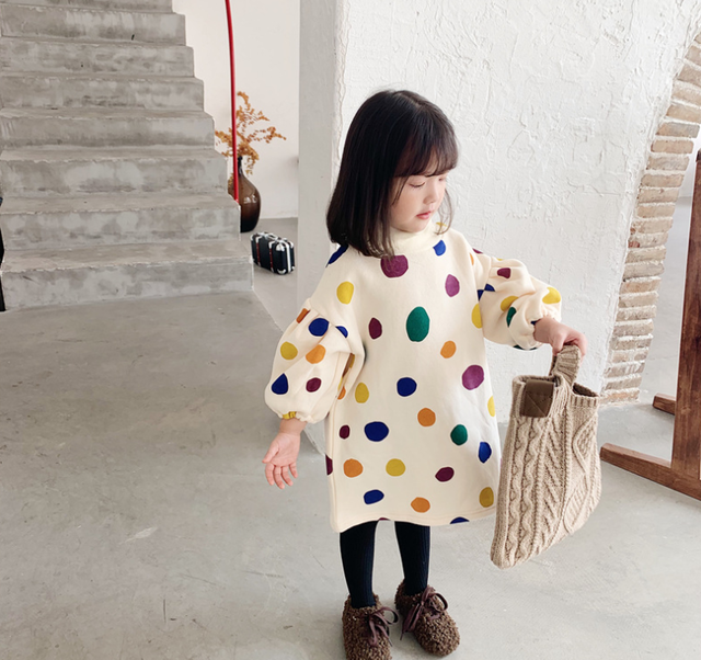 ドット スウェット ワンピース 秋冬 女の子 Lovely Baby 子供服 可爱い キッズ Coolkids