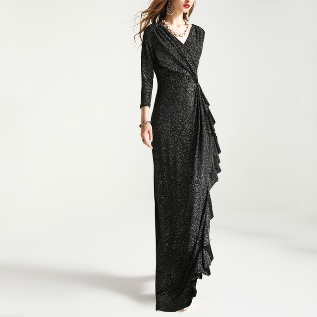 マキシ丈 ワンピース キラキラ ラメ カシュクール お呼ばれ パーティー Fm0075 Hi Na Ta Clothing Store