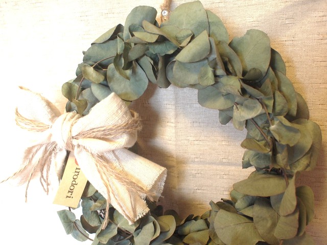 ユーカリのナチュラルリース オフホワイトリボン Irodori