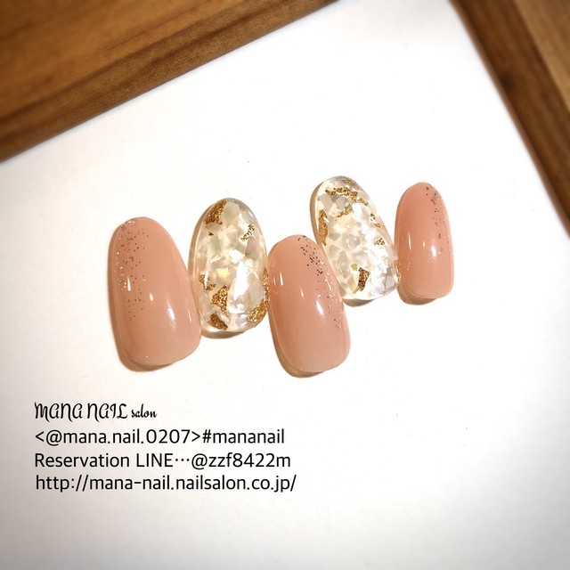 ネイルチップ ピンクベージュ クリア クラッシュシェル オーダーネイルチップ Mnt0084 Mana Nail Salon By Goods