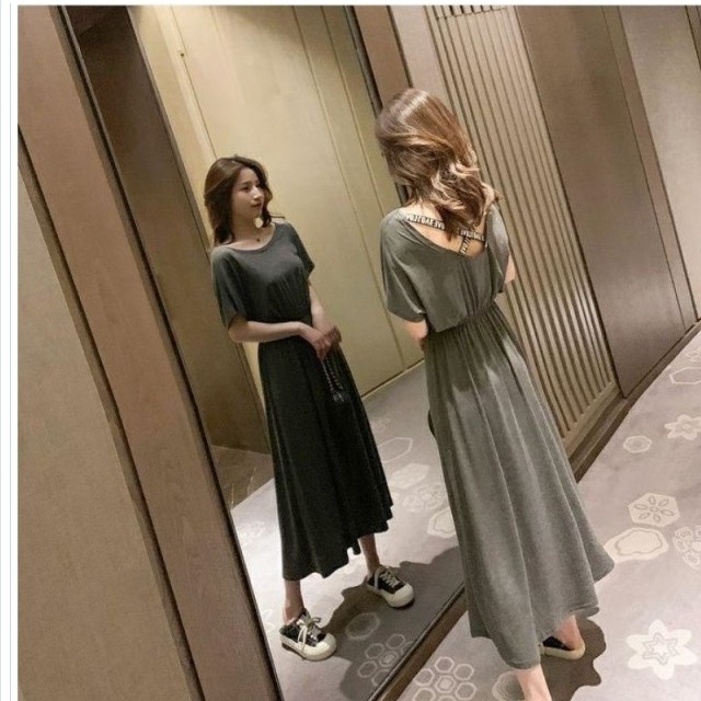 レディース ロングtシャツワンピース 大きいサイズ マキシワンピース Vネック 夏服 ロングワンピース 半袖 大きいサイズ きれいめ 上品 Basecamp49