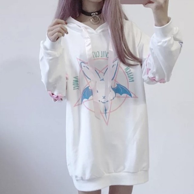 デビうさ パーカー ワンピース ホワイト 病み可愛いサブカル系ふぁっしょん 専門店 Loveloco
