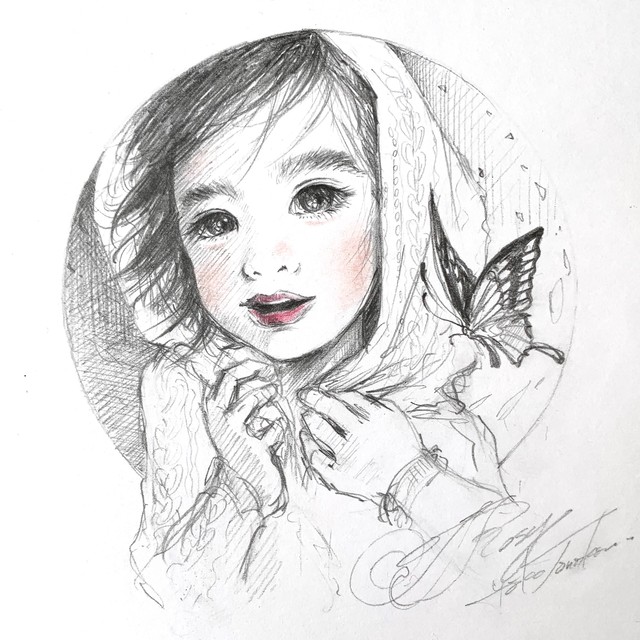 似顔絵アイコン 鉛筆画b6サイズ Yoko Tanaka