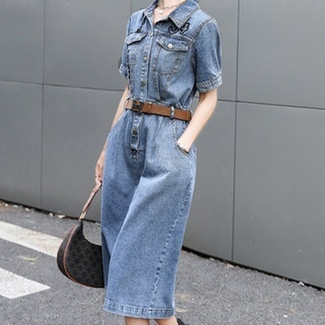 大阪買い ワンピース デニムワンピース 膝下 半袖 襟付き 刺繍 ボタン デニム かわいい 大人可愛い ディーラー小売価格 Ssl Daikyogo Or Jp