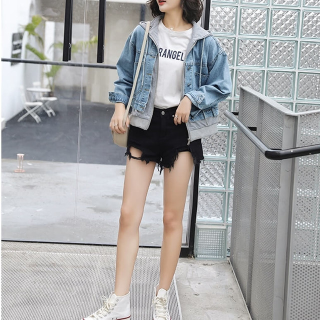 デニムジャケット ジャケット アウター レディース Gジャン ジージャン 着こなし 春 秋 カジュアル 羽織り 長袖 ショート丈 ブルゾン デニム パーカー フード付き レイヤード おしゃれ 可愛い Dress No Sato