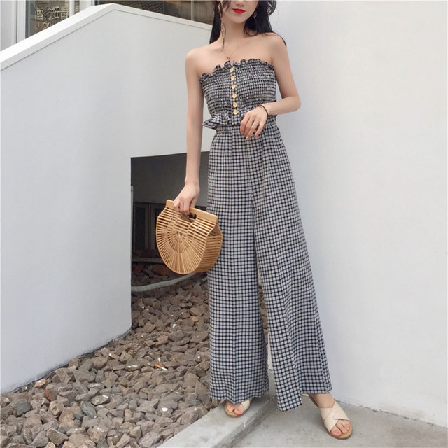 セットアップが断然オシャレ ギンガムチェックビスチェ ワイドパンツセットアップ セットアップ ビスチェ ワイドパンツ チェック ギンガム ガーリー レディース トレンド 夏 ハイウエスト Sugar Daystyle シュガーデイスタイル