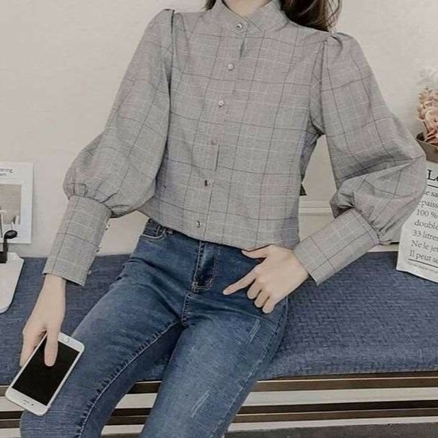 トップス ブラウス シャツ きれいめ バックリボン グレンチェック チェック 大人可愛い 服 春 秋 カジュアル A550 Happinessshop ハピネスショップ レディース ファッション アイテム トレンド