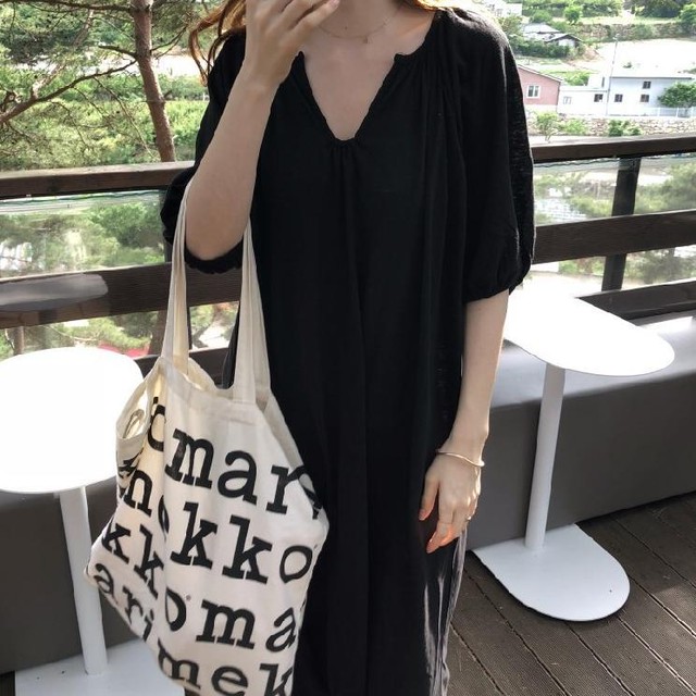 ワンピース 全2色 ワンピース ワンピ ゆったり 体型カバー 着瘦せ Vネック コットン シンプル 普段着 カジュアル 通勤 通学 Ol オフィス お出かけ Goldayahiro