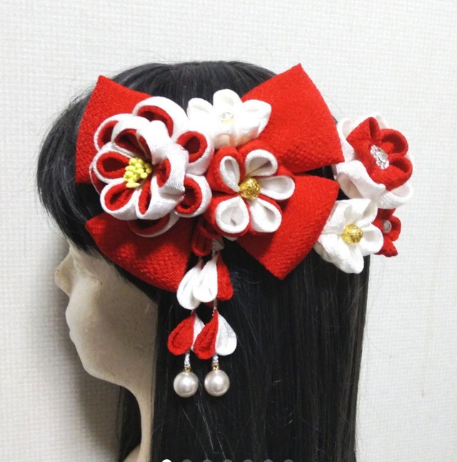 髪飾り紅白 髪飾り赤 リボン赤 成人式髪飾り 卒業式髪飾り 七五三髪飾り Kamikazarin つまみ細工髪飾り 成人式髪飾り 七五三髪飾り 卒業式髪飾り