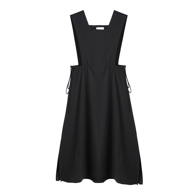 ノースリーブワンピース ジャンパースカート ブラック ロング丈 サイドリボン 上品 エレガント 大人かわいい 学生 通学 秋 冬 韓国 オルチャン フェミニン レトロ デート Like Fashion