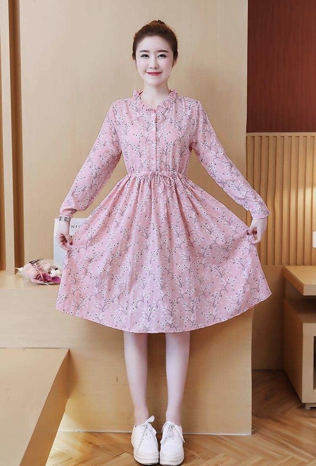 ワンピース オータムカラー 秋 トレンド パステル パステルカラー 春 ひざ丈ワンピース ひざ丈 体型カバー おしゃれ デート お出かけ フリフリ フリル おしゃれワンピース I447 Bshop