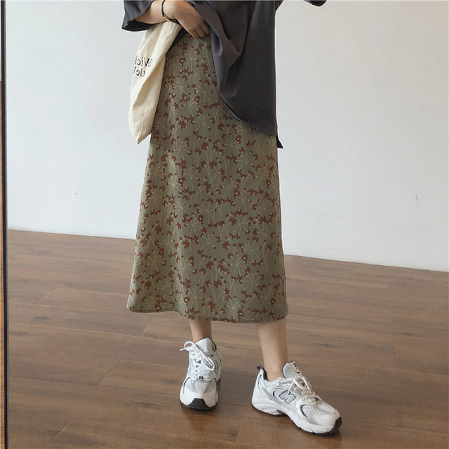 〈カフェシリーズ〉くすみカラーの花柄スカート 【dull color flower skirt】