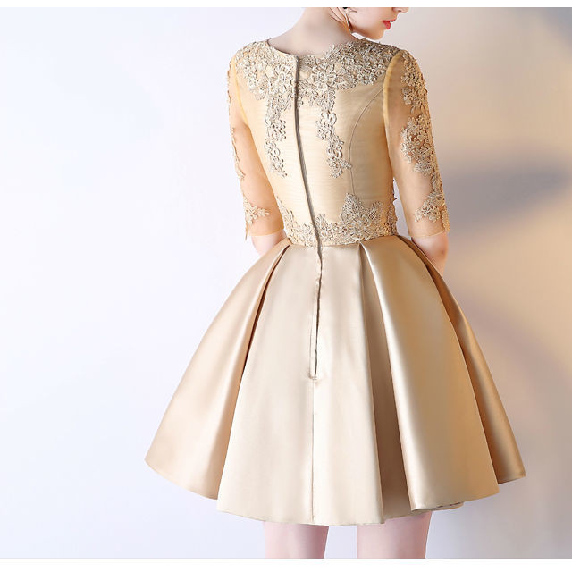 シャンパンゴールド レース スカート レーストップス ミニスカート 五分袖 ワンピース フォーマルワンピース レディース フォーマル 結婚式 お呼ばれ ドレス 代 30代 二次会 ワンピース パーティー ドレス Aeka Clothet Partydress