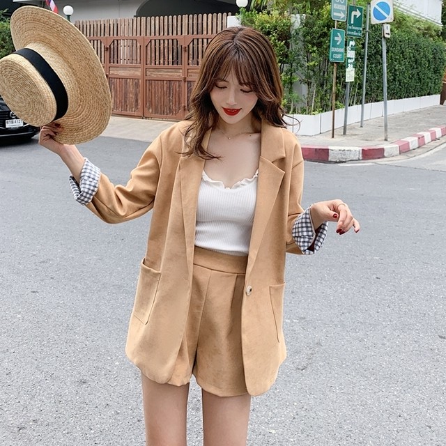 セットアップ ショートパンツ 代 30代 40代 くすみカラー 2点セット ツーピース スーツ テーラードジャケット 折り返し チェック柄 無地 大人カジュアル リラックス オシャレ かわいい 通勤 オフィス お出かけ 春秋 Rb R3 A02 0022 Redbell