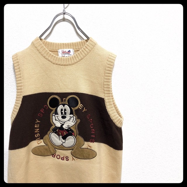 Disney Pattern Non Sleeves Knit 古着 ディズニー ニット ベスト レトロ コーデ