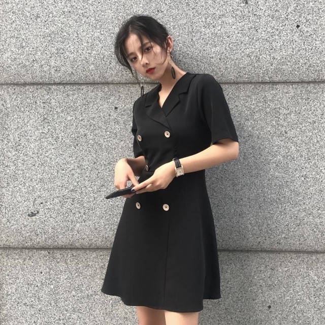 ジャケット ワンピース ブラック 半袖 韓国ファッション オルチャンファッション 10 代向け 韓国 オルチャンファッションyoung Ol Chan