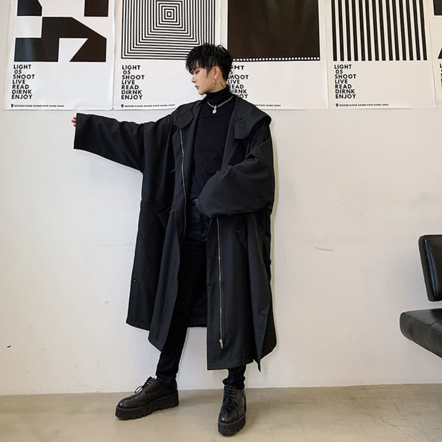 ビッグフード バルーン モッズコート メンズ ユニセックス モード系 黒 ブラック ロングコート パーカー ロング丈 ジャケット ビッグシルエット オーバーサイズ ゴシック 韓国 原宿系 シンプル ゆったり チェスターコート お支払い後日以内に発送 Out026 Loveless